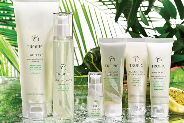 Image of all the current products in the Tropic Hair Care range